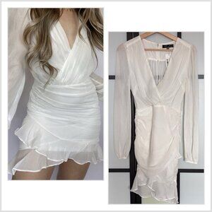 Blue Blush White Babydoll Dress Long Sleeve Sheer Size Small. NWT EVENT